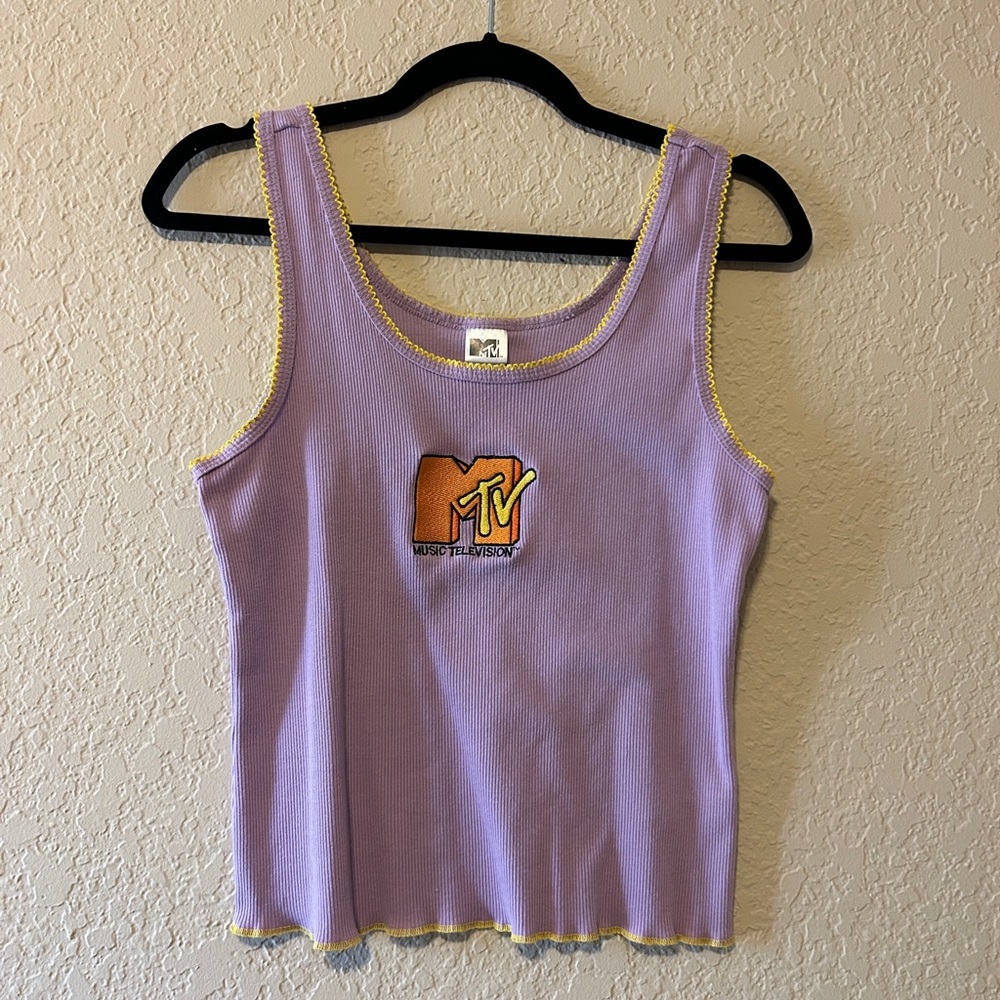 Mtv Ribbed Lilac Logo Cropped Tank